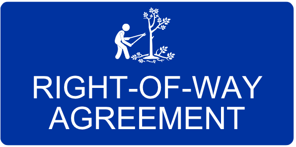 Blue button stating Right-of-Way Agreement and a tree trimming symbol